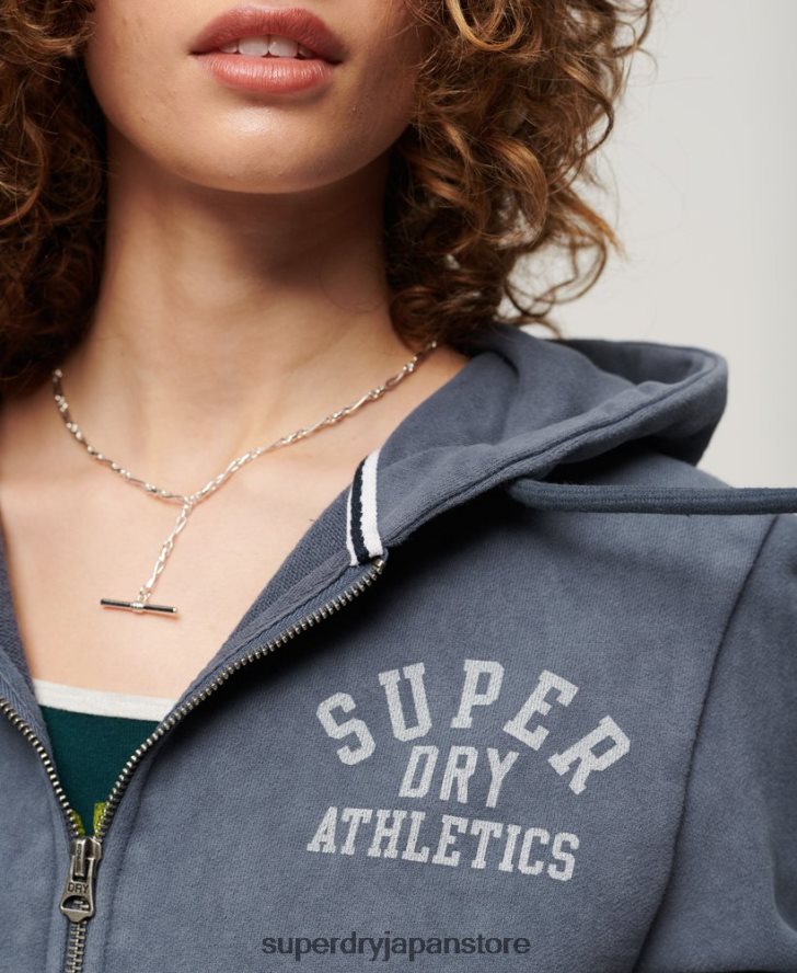 アスレチックエッセンシャルクロップジップパーカー 女性 Superdry 衣類 青 2J62PZ2155