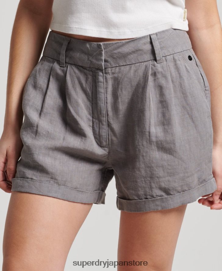オーバーダイリネンショーツ 女性 Superdry 衣類 グレー 2J62PZ2156