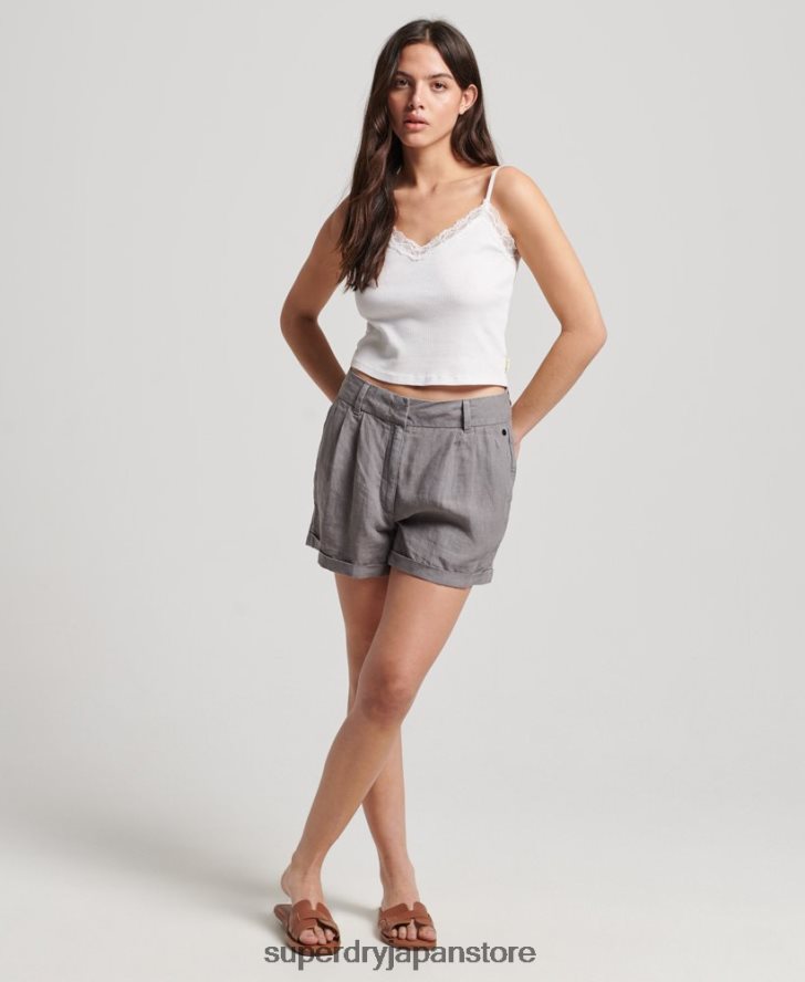 オーバーダイリネンショーツ 女性 Superdry 衣類 グレー 2J62PZ2156