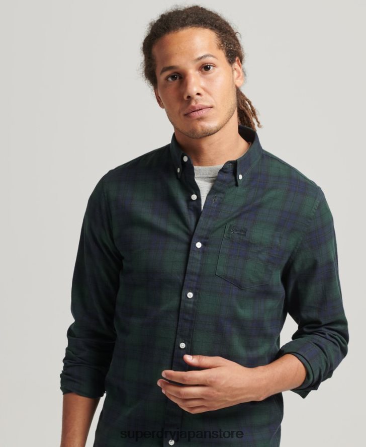 オーガニックコットン クラシックロンドン ボタンダウンシャツ 男性 Superdry 衣類 緑 2J62PZ215
