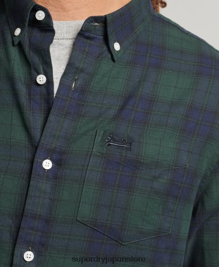 オーガニックコットン クラシックロンドン ボタンダウンシャツ 男性 Superdry 衣類 緑 2J62PZ215
