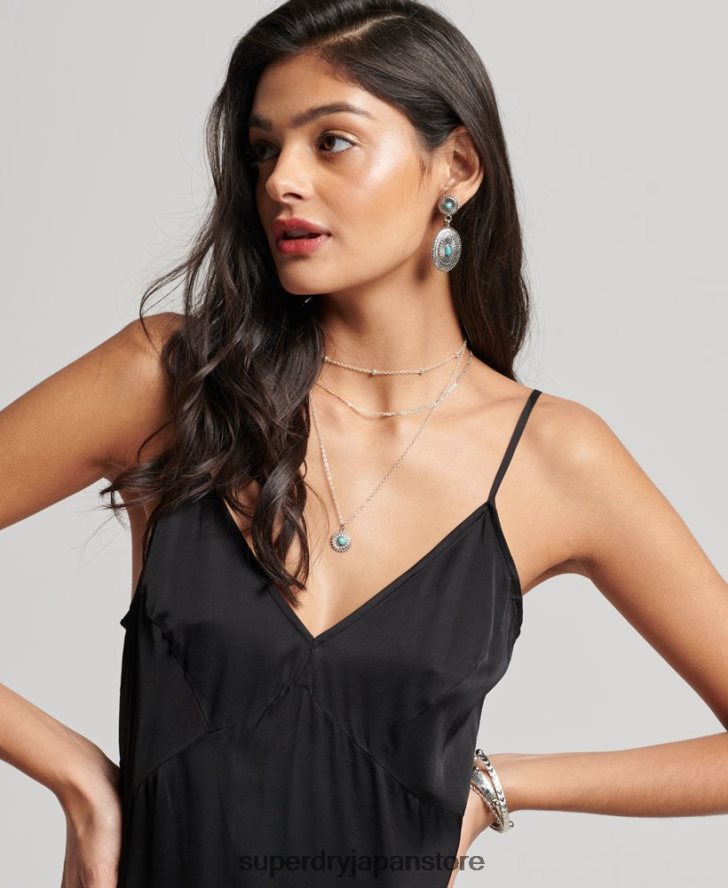 サテンキャミミディドレス 女性 Superdry 衣類 黒 2J62PZ2165