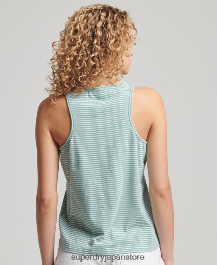 オーガニックコットン ヴィンテージロゴストライプベスト 女性 Superdry 衣類 緑 2J62PZ2170