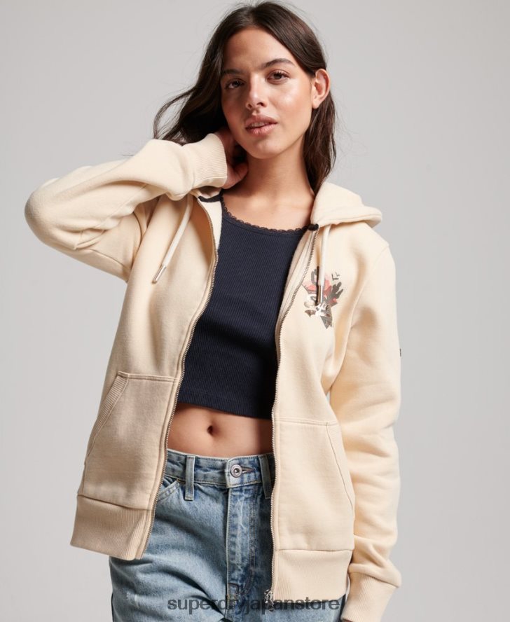 ヴィンテージロゴナラティブジップパーカー 女性 Superdry 衣類 クリーム 2J62PZ2179