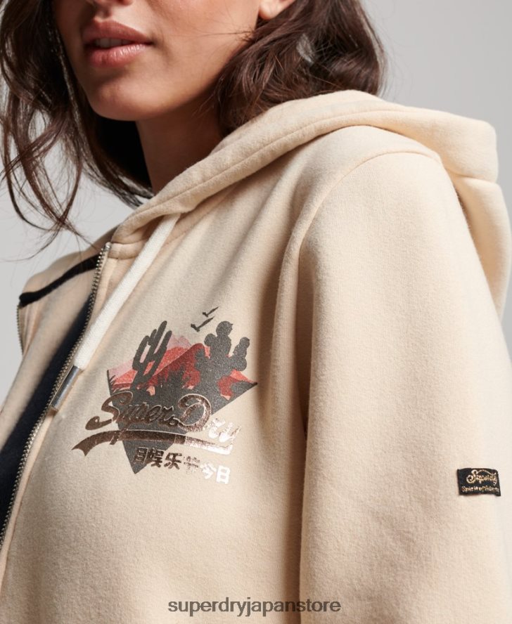 ヴィンテージロゴナラティブジップパーカー 女性 Superdry 衣類 クリーム 2J62PZ2179