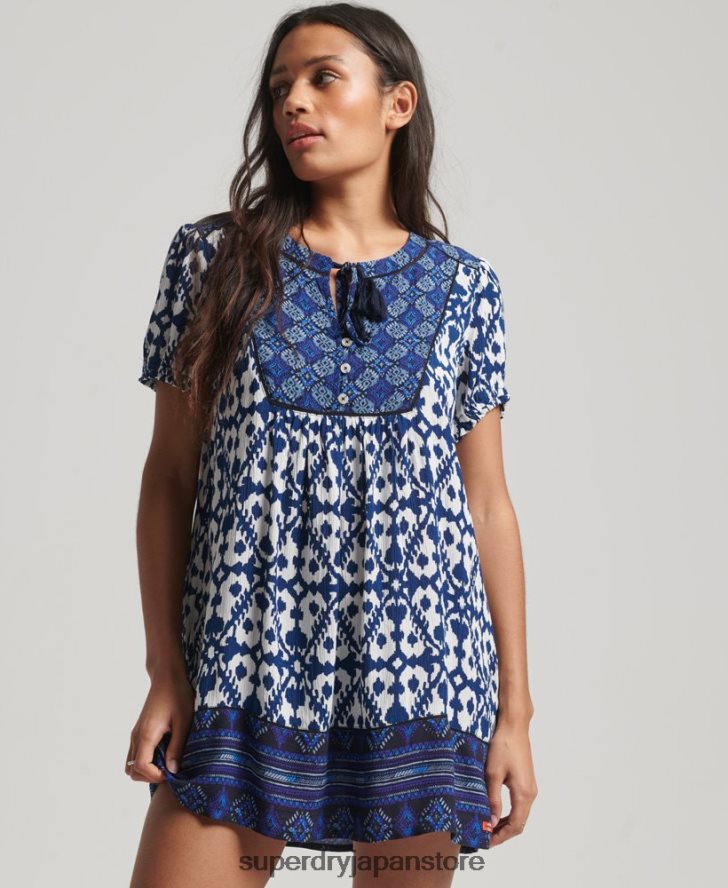 ヴィンテージノッチネックミニドレス 女性 Superdry 衣類 青 2J62PZ2182