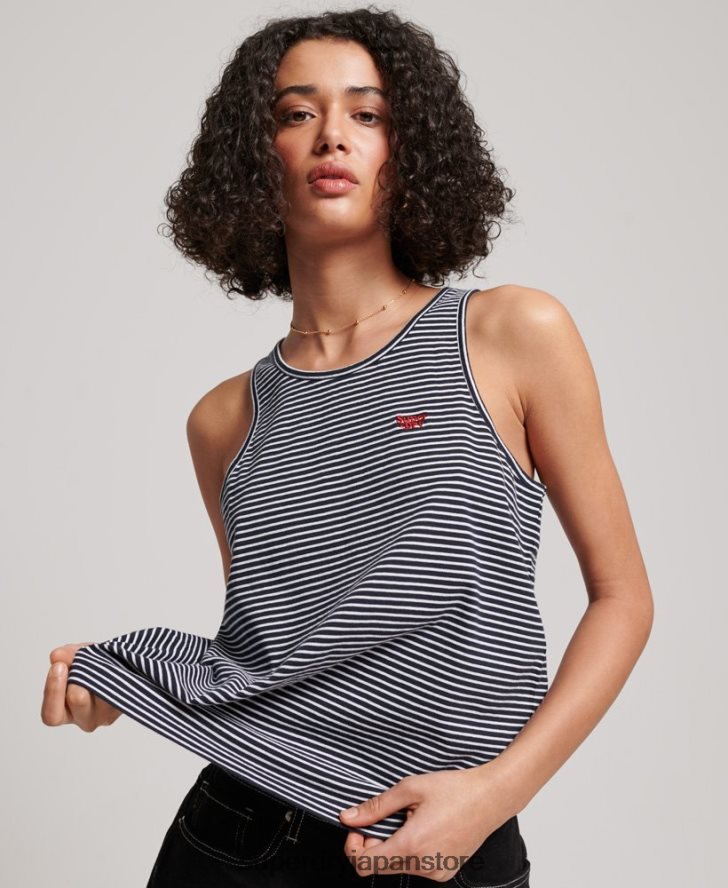オーガニックコットン ヴィンテージロゴストライプベスト 女性 Superdry 衣類 海軍 2J62PZ2184