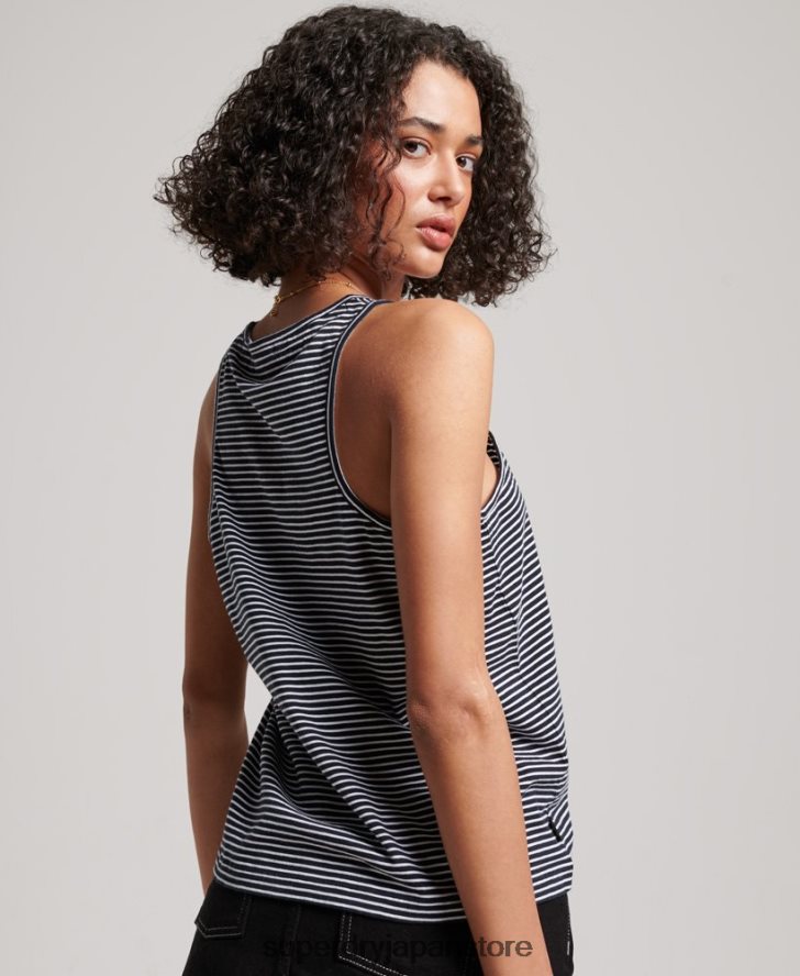 オーガニックコットン ヴィンテージロゴストライプベスト 女性 Superdry 衣類 海軍 2J62PZ2184