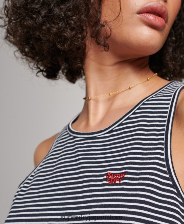 オーガニックコットン ヴィンテージロゴストライプベスト 女性 Superdry 衣類 海軍 2J62PZ2184