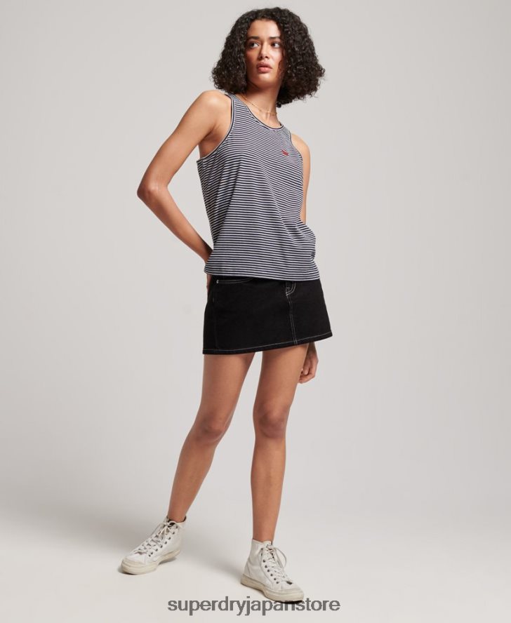 オーガニックコットン ヴィンテージロゴストライプベスト 女性 Superdry 衣類 海軍 2J62PZ2184