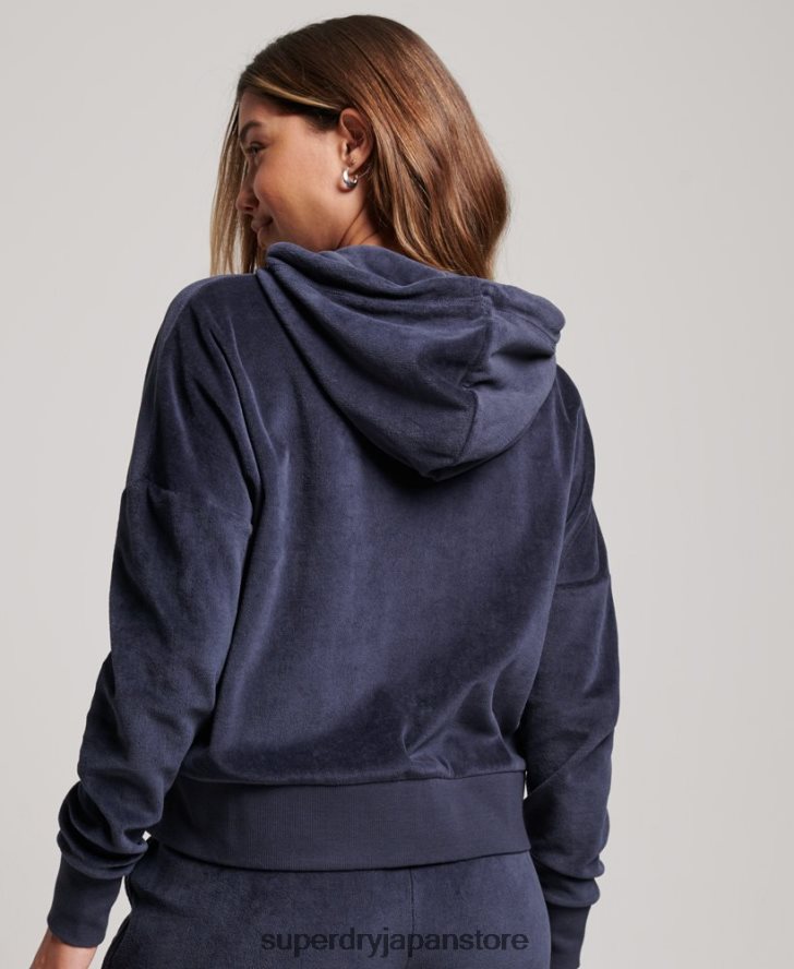オーガニックコットン ヴィンテージロゴ ベロアジップパーカー 女性 Superdry 衣類 海軍 2J62PZ2185