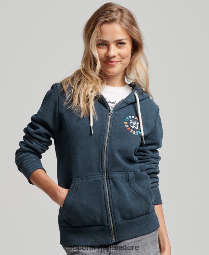 ヴィンテージ レインボー ジップ パーカー 女性 Superdry 衣類 海軍 2J62PZ2192