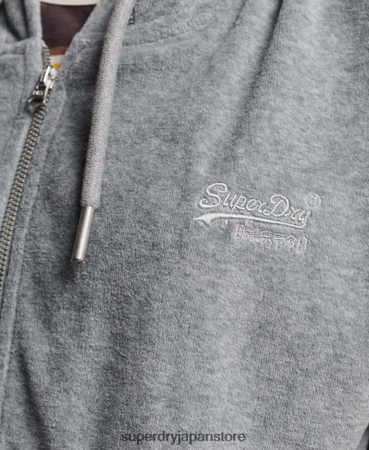 オーガニックコットン ヴィンテージロゴ ベロアジップパーカー 女性 Superdry 衣類 グレー 2J62PZ2197