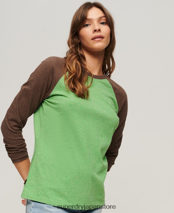 オーガニックコットンのヴィンテージロゴベースボールトップ 女性 Superdry 衣類 緑 2J62PZ2198