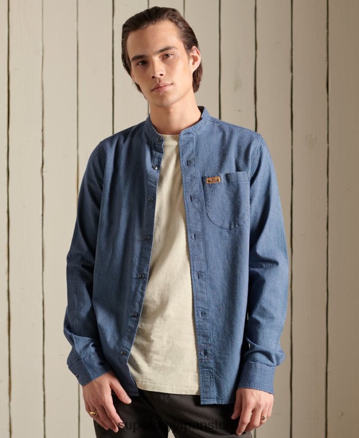 インディゴヘンリーワークウェアシャツ 男性 Superdry 衣類 青 2J62PZ223