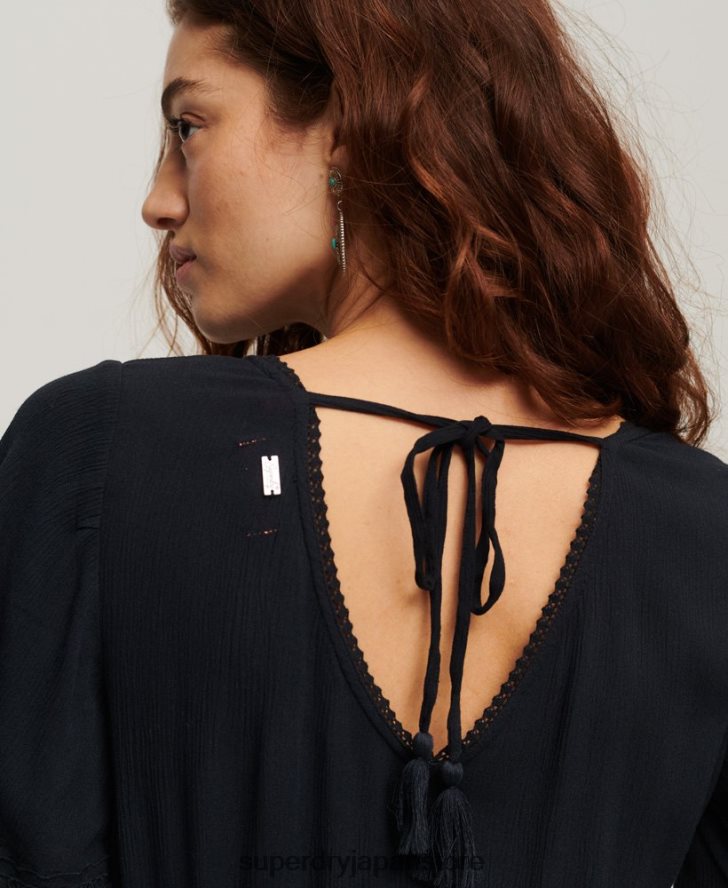 エンブロイダリー ティアード ミディドレス 女性 Superdry 衣類 海軍 2J62PZ2236