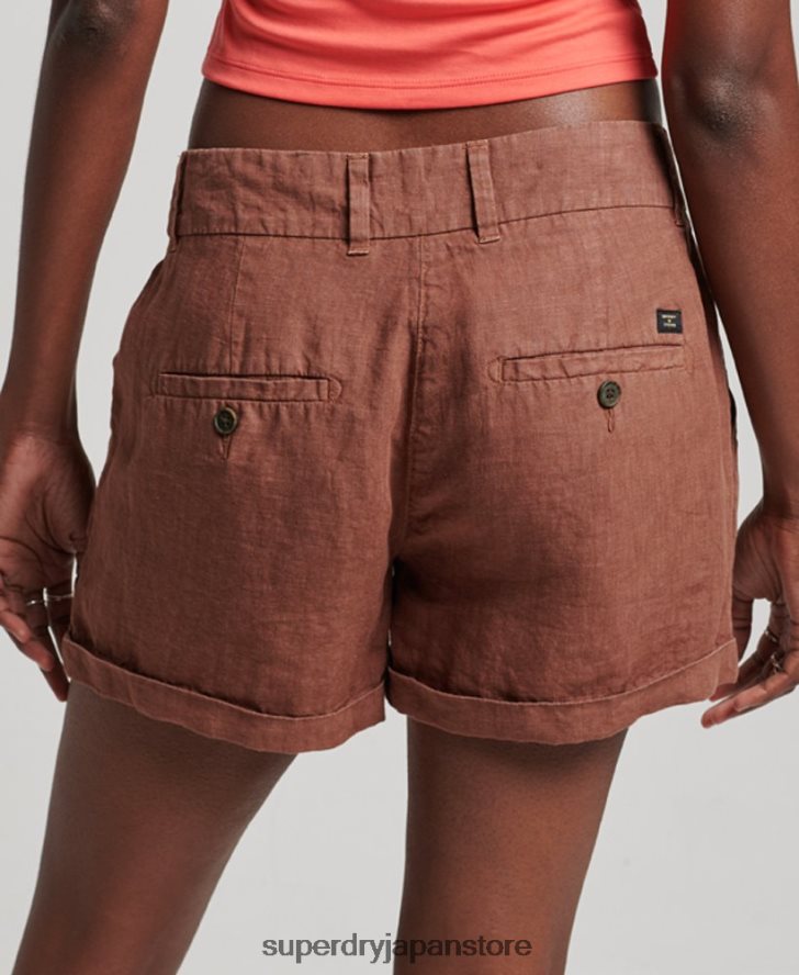 オーバーダイリネンショーツ 女性 Superdry 衣類 茶色 2J62PZ2237
