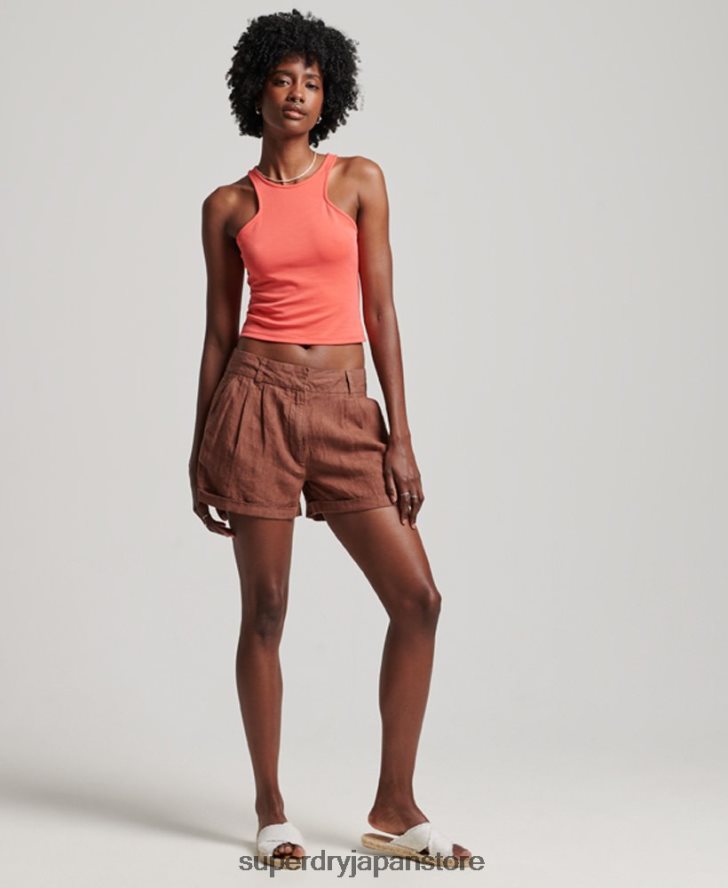 オーバーダイリネンショーツ 女性 Superdry 衣類 茶色 2J62PZ2237