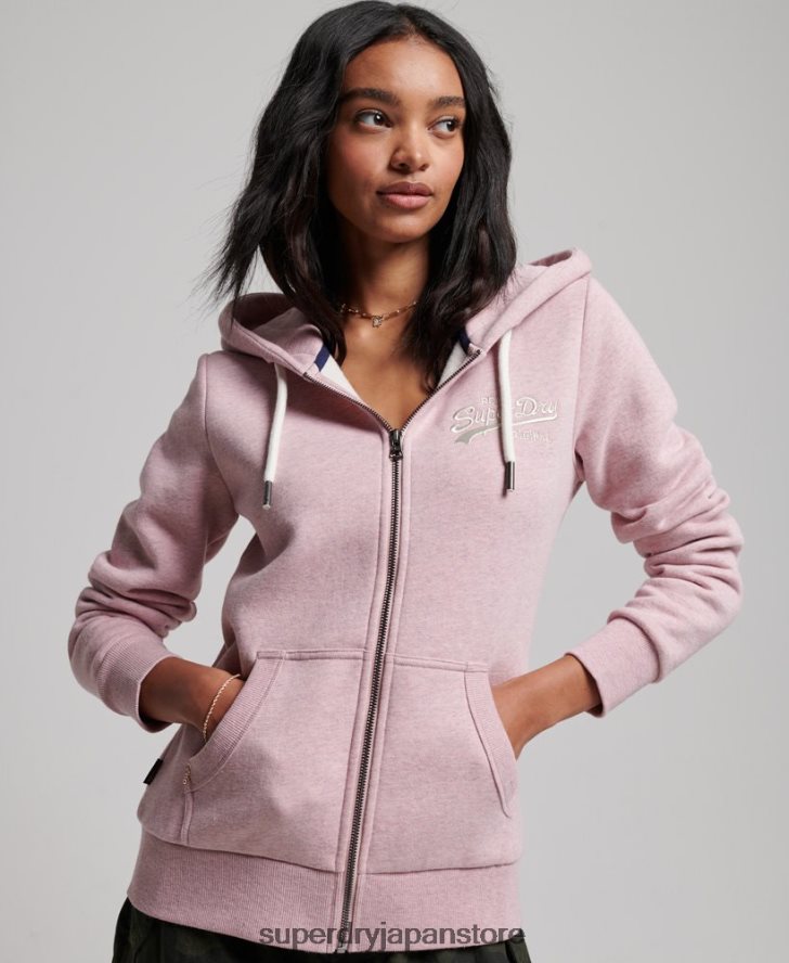 ヴィンテージロゴスクリプトジップパーカー 女性 Superdry 衣類 ピンク 2J62PZ2239