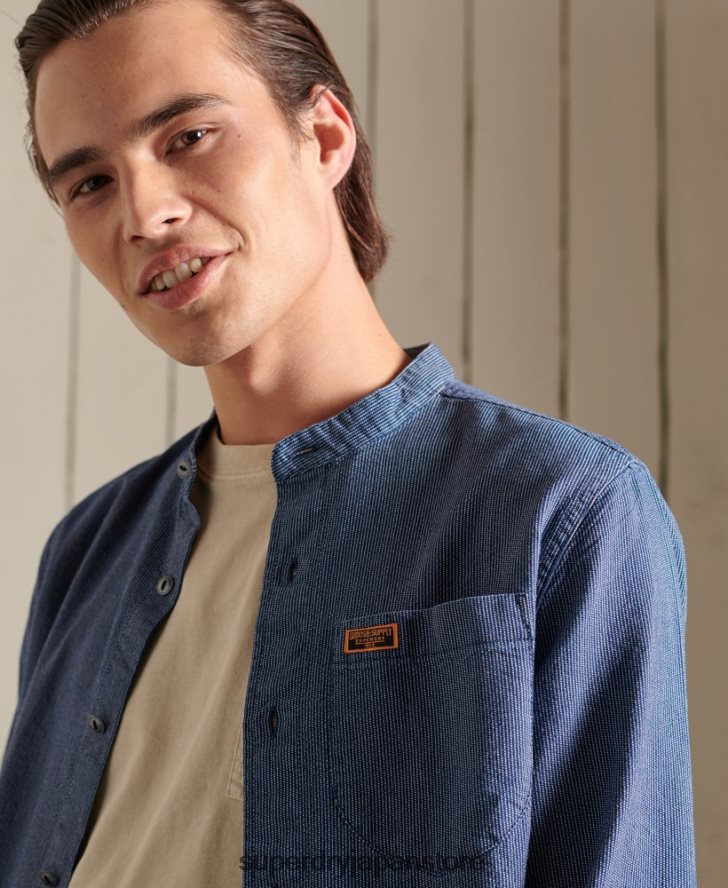 インディゴヘンリーワークウェアシャツ 男性 Superdry 衣類 青 2J62PZ223