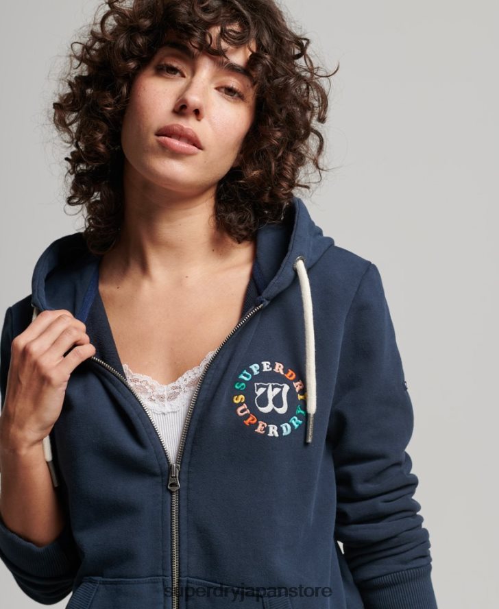 ヴィンテージ レインボー ジップ パーカー 女性 Superdry 衣類 海軍 2J62PZ2242
