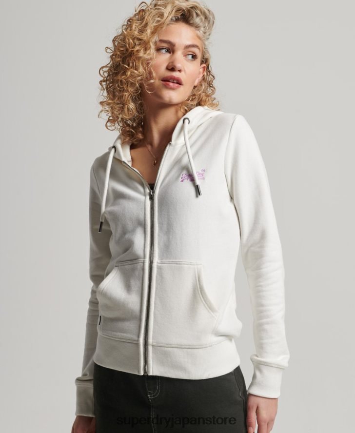 ヴィンテージロゴ刺繍ジップパーカー 女性 Superdry 衣類 白 2J62PZ2244