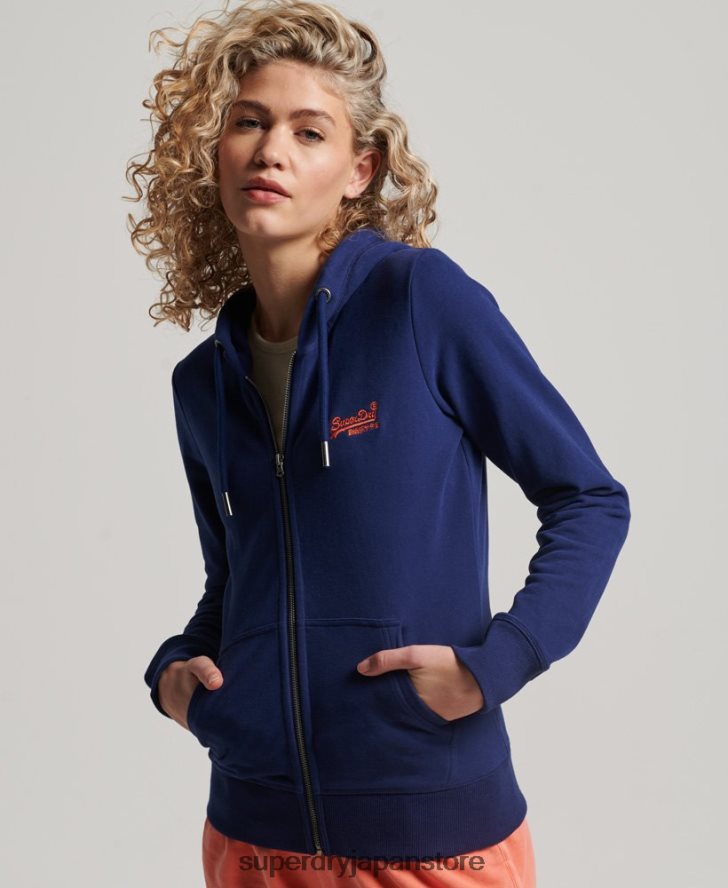 ヴィンテージロゴ刺繍ジップパーカー 女性 Superdry 衣類 青 2J62PZ2261