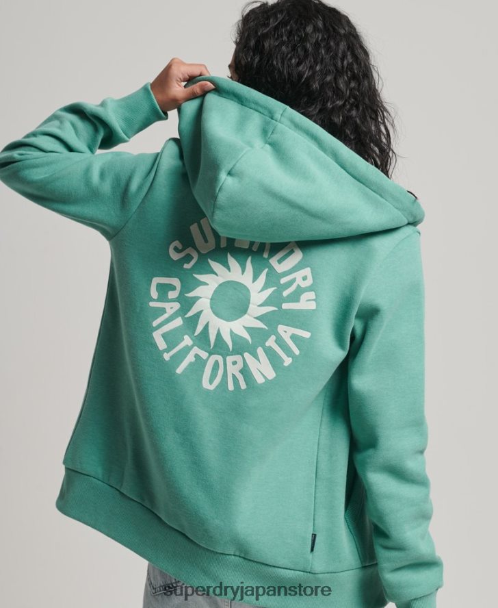 ヴィンテージカリカットアウトジップパーカー 女性 Superdry 衣類 緑 2J62PZ2271