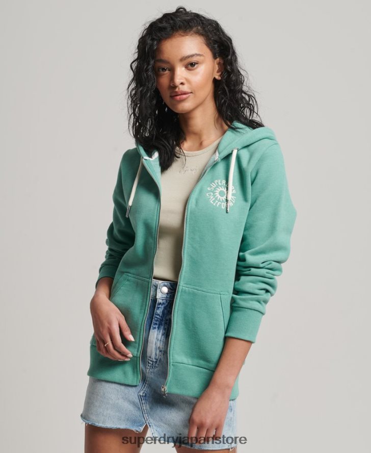 ヴィンテージカリカットアウトジップパーカー 女性 Superdry 衣類 緑 2J62PZ2271