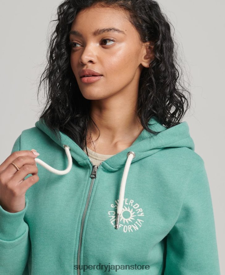 ヴィンテージカリカットアウトジップパーカー 女性 Superdry 衣類 緑 2J62PZ2271