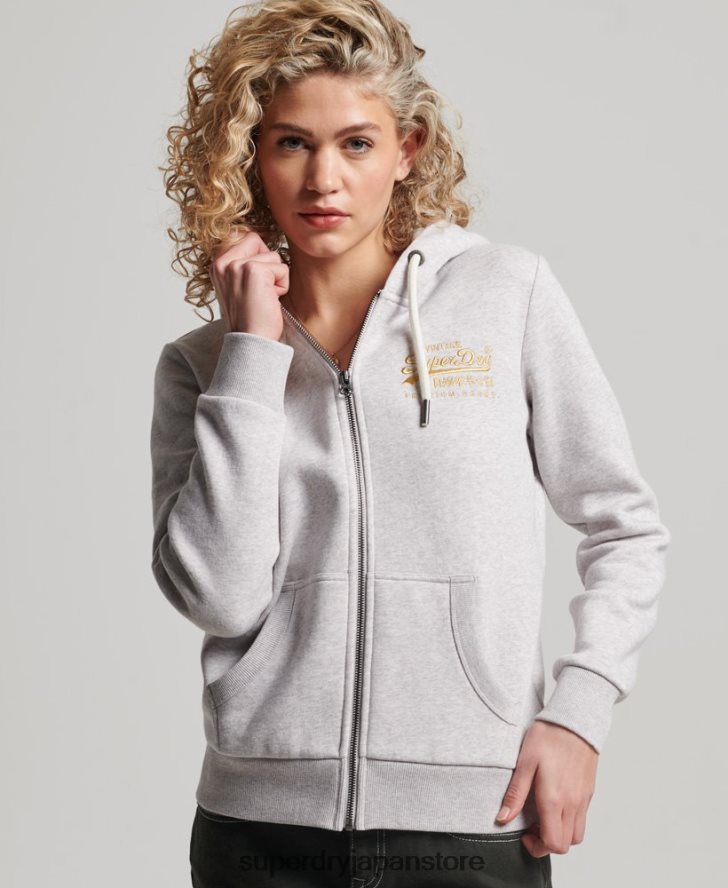 ヴィンテージロゴスクリプトジップパーカー 女性 Superdry 衣類 ライトグレー 2J62PZ2277