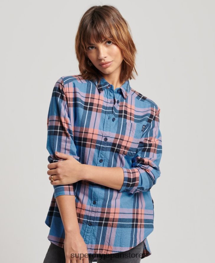 リラックス感のあるチェックシャツ 女性 Superdry 衣類 海軍 2J62PZ2285