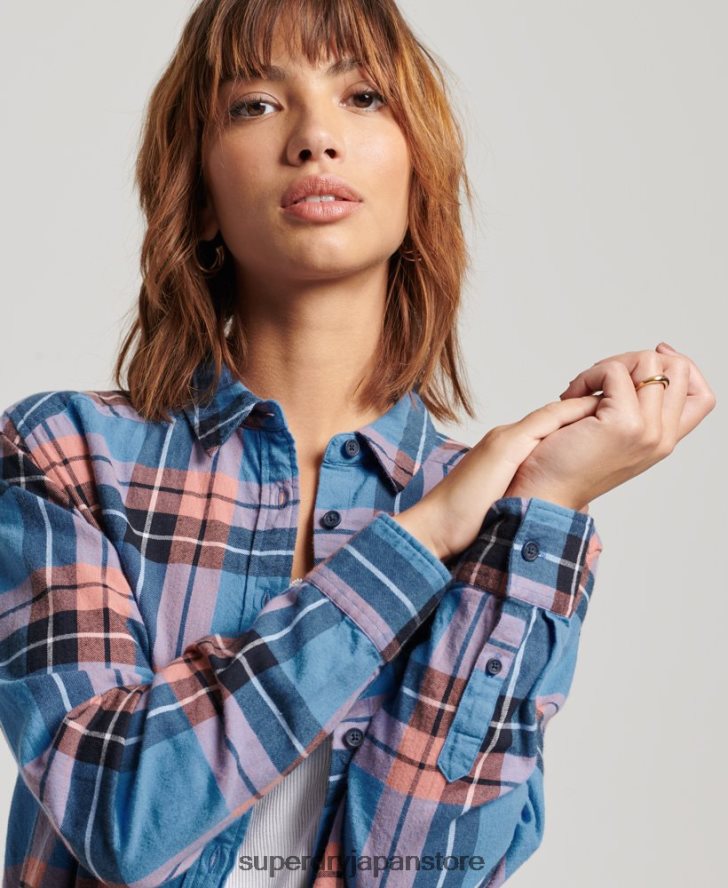 リラックス感のあるチェックシャツ 女性 Superdry 衣類 海軍 2J62PZ2285