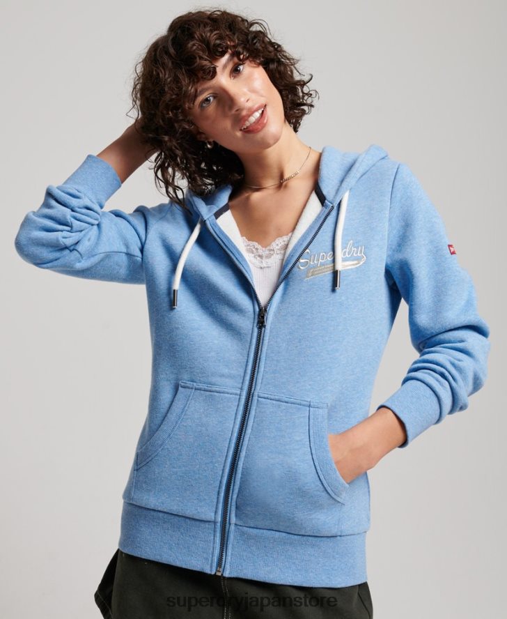 ヴィンテージ スクリプト カレッジ ジップ パーカー 女性 Superdry 衣類 青 2J62PZ2289