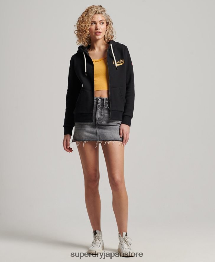 ヴィンテージ スクリプト カレッジ ジップ パーカー 女性 Superdry 衣類 黒 2J62PZ2293