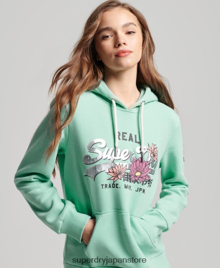 ヴィンテージロゴナラティブパーカー 女性 Superdry 衣類 緑 2J62PZ2294