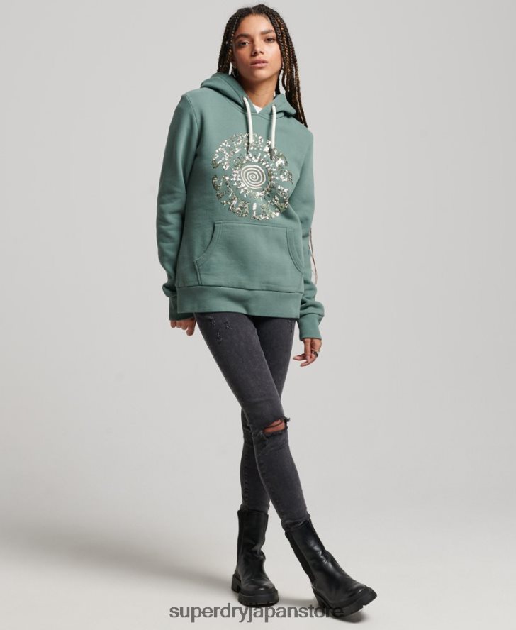 装飾パーカー 女性 Superdry 衣類 緑 2J62PZ2298
