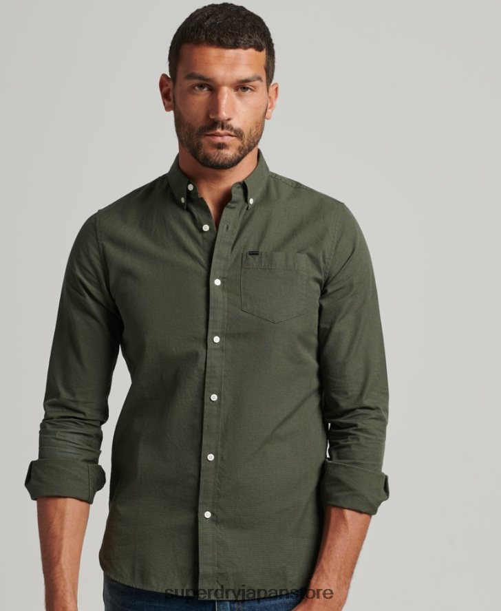 コットンマイクロチェックシャツ 男性 Superdry 衣類 緑 2J62PZ231