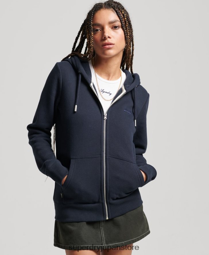 ヴィンテージロゴ刺繍ジップパーカー 女性 Superdry 衣類 海軍 2J62PZ2316