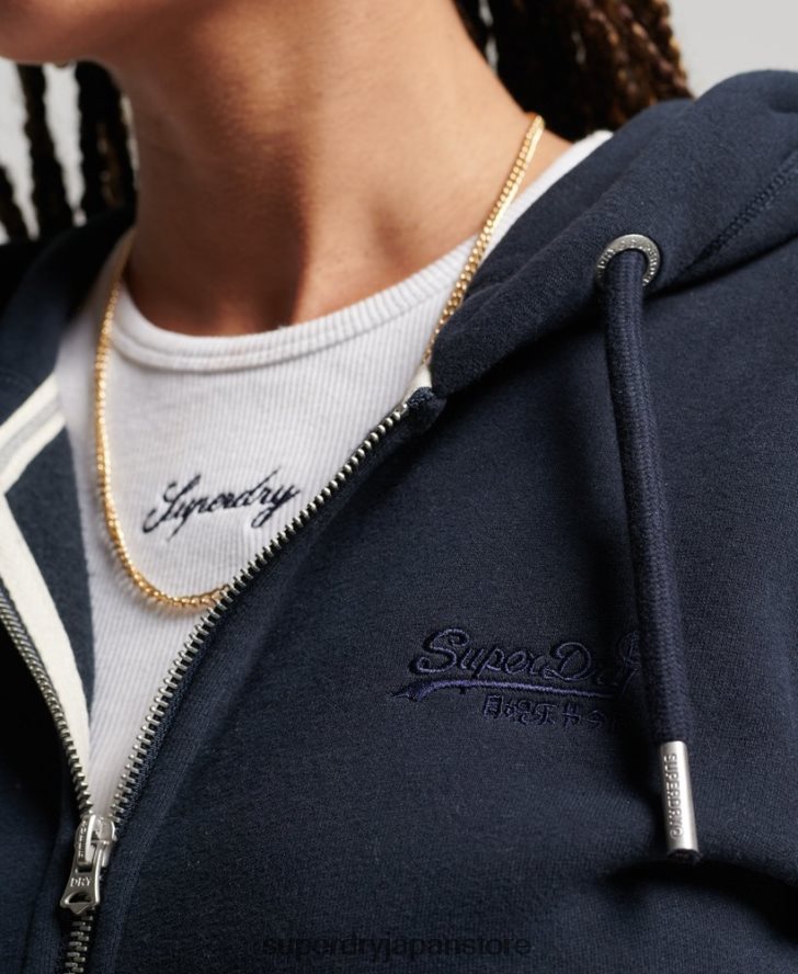 ヴィンテージロゴ刺繍ジップパーカー 女性 Superdry 衣類 海軍 2J62PZ2316