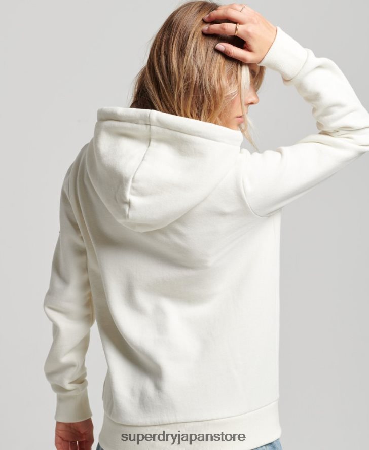 ヴィンテージ スクリプト カレッジ ジップ パーカー 女性 Superdry 衣類 白 2J62PZ2319