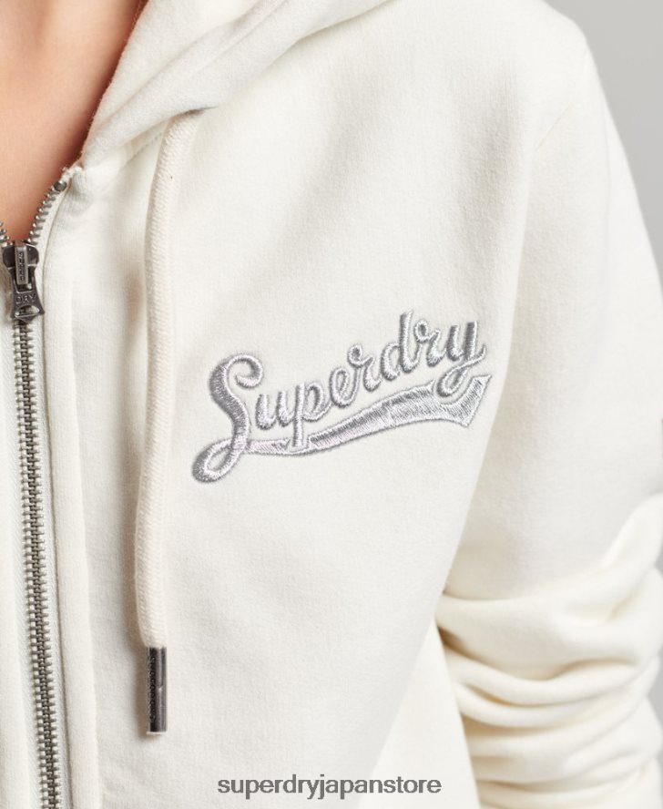 ヴィンテージ スクリプト カレッジ ジップ パーカー 女性 Superdry 衣類 白 2J62PZ2319