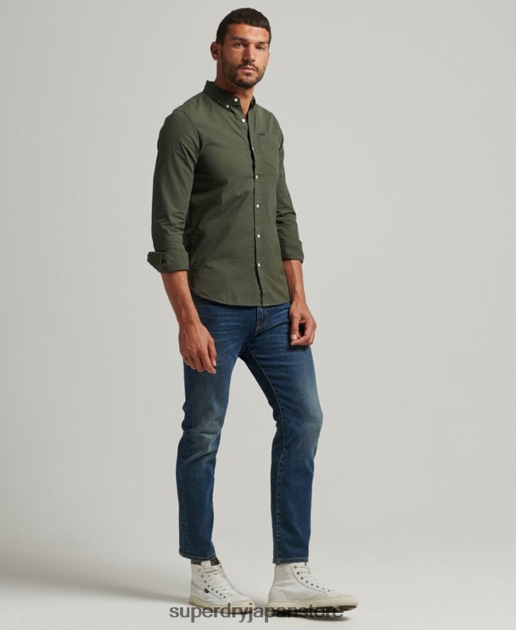コットンマイクロチェックシャツ 男性 Superdry 衣類 緑 2J62PZ231