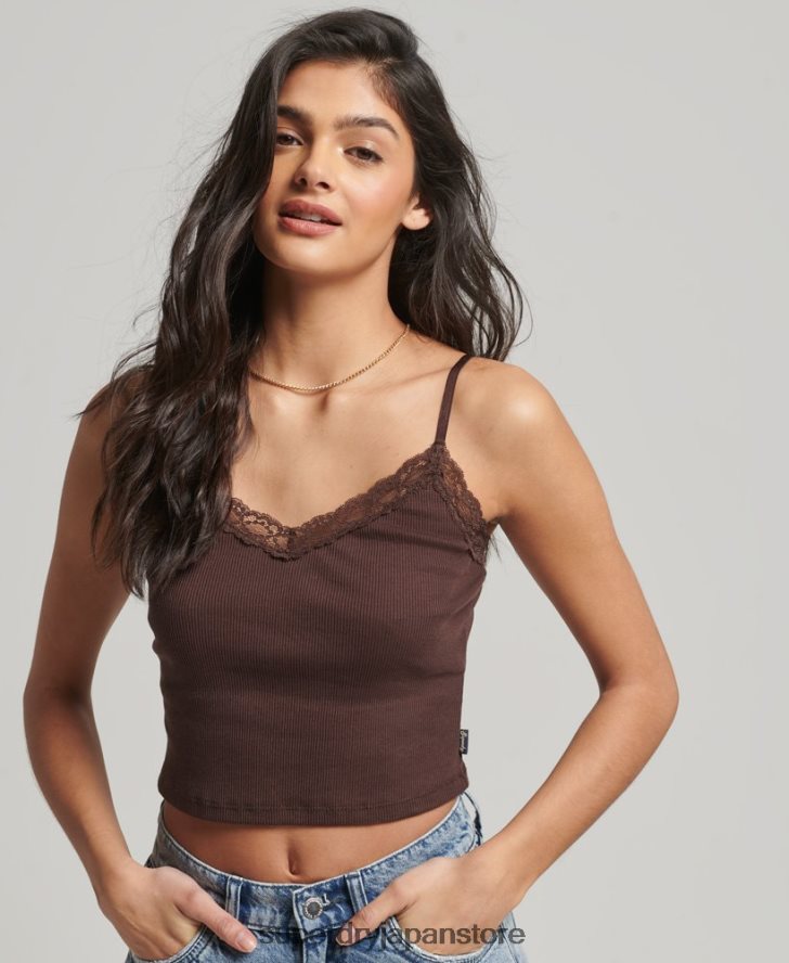 リブレーストリムキャミトップ 女性 Superdry 衣類 茶色 2J62PZ2326