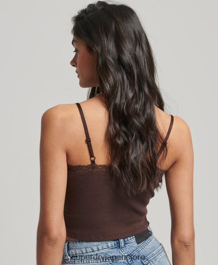 リブレーストリムキャミトップ 女性 Superdry 衣類 茶色 2J62PZ2326