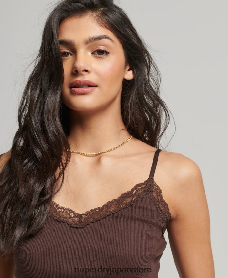 リブレーストリムキャミトップ 女性 Superdry 衣類 茶色 2J62PZ2326