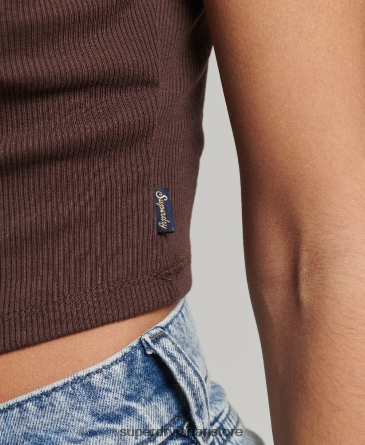 リブレーストリムキャミトップ 女性 Superdry 衣類 茶色 2J62PZ2326