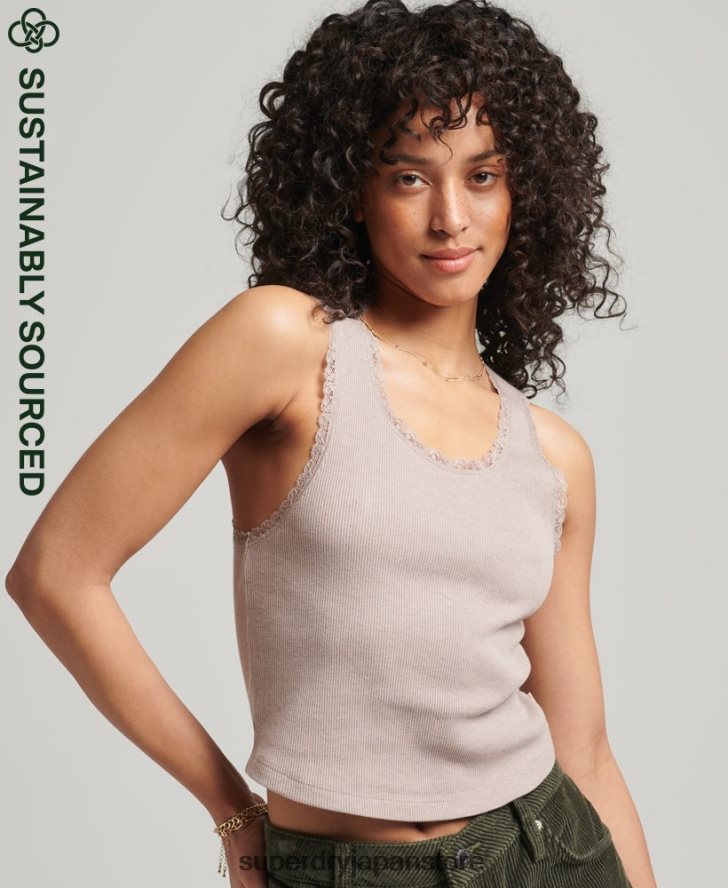 オーガニックコットン ヴィンテージ レース トリム ベスト 女性 Superdry 衣類 ベージュ 2J62PZ2333