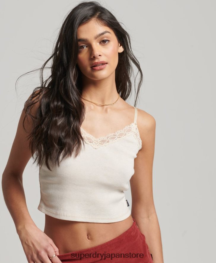 リブレーストリムキャミトップ 女性 Superdry 衣類 ベージュ 2J62PZ2340