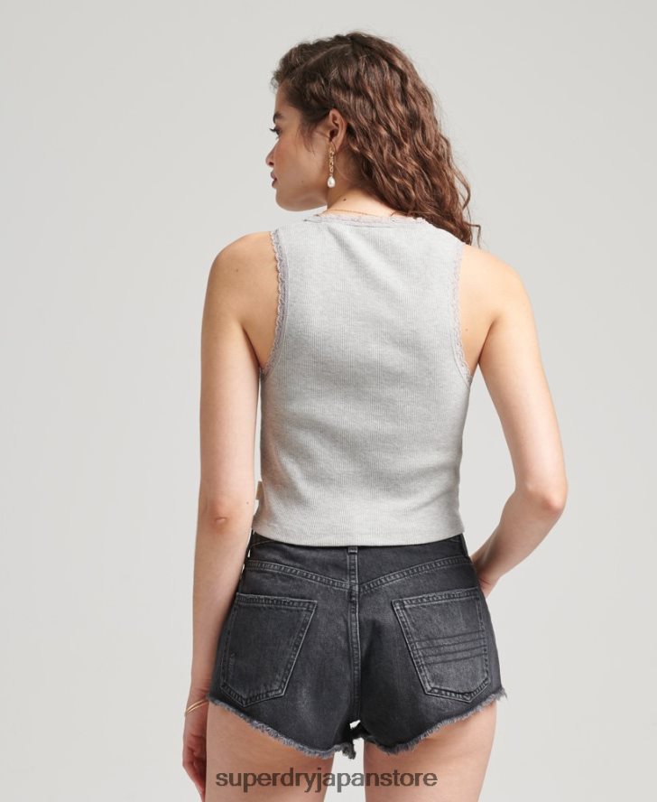 オーガニックコットン ヴィンテージ レース トリム ベスト 女性 Superdry 衣類 グレー 2J62PZ2342